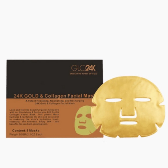 GLO24K 24K Gold & Collagen Facial Mask, Face Masks, Facial Sheet Mask, (5-Pack) - Picture 3 of 7